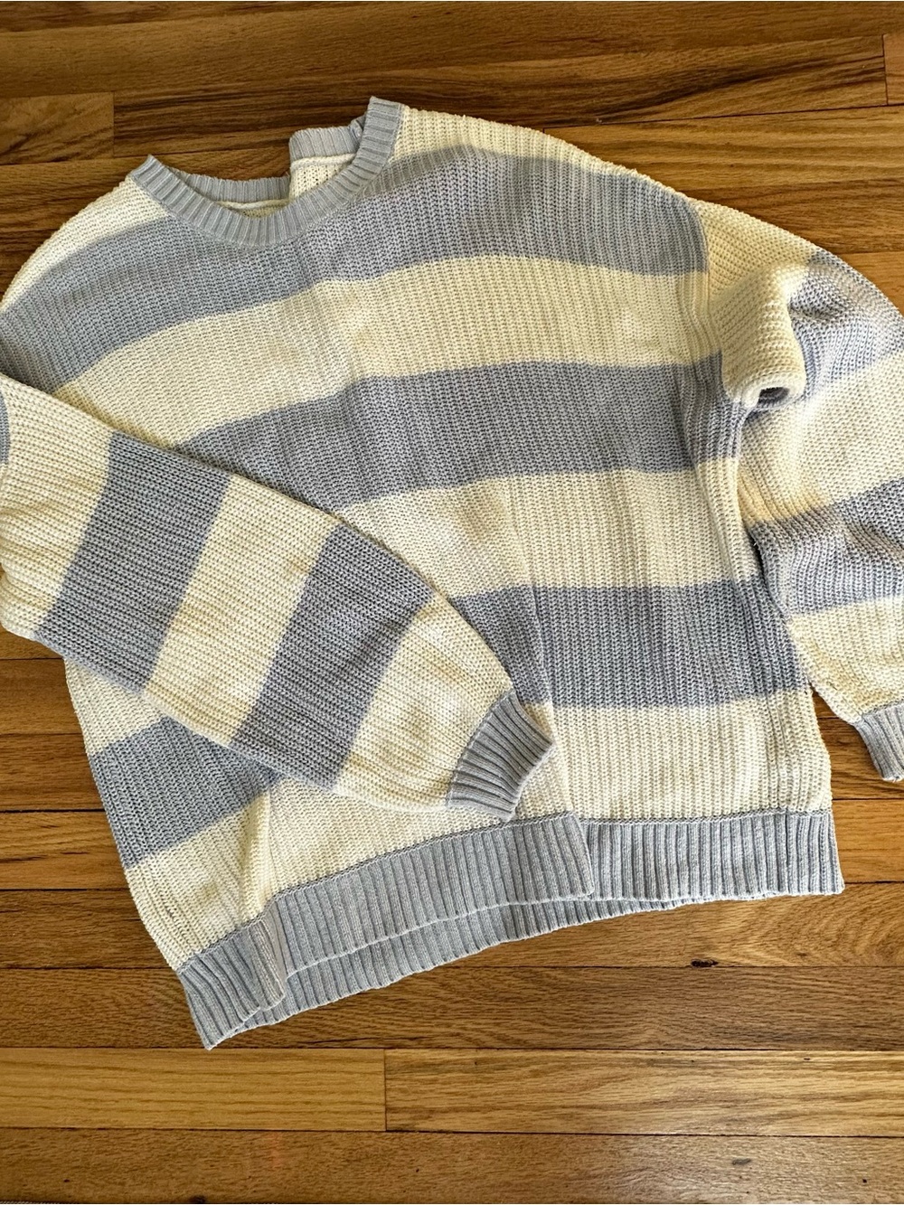 Vintage Hollister Lavender and White Striped Crewneck Medium Sweater